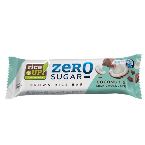 Rice Up, Zero Rížová plátka s kokosovou príchuťou v mliečnej čokoláde, bez pridaného cukru, 18g.